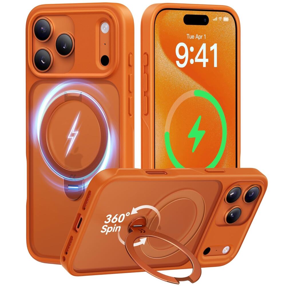 Orange for 17 Pro Case with 360 Spin Magnetic Stand Camera Protection